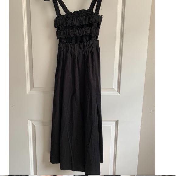 Topshop Shirred/Smocked Cotton Poplin Midi black Dress XS (size US 0-2) - Picture 6 of 10